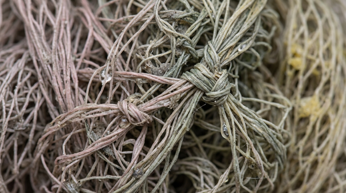 Close-up of tightly packed loofah fibers